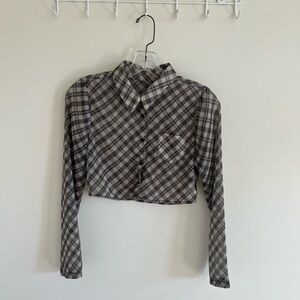 Plaid Cropped Button-Up Shirt